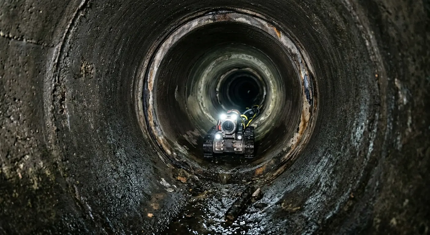 Robotic sewer camera inspecting pipe interior for Sewer Line Repair in Seven Oaks